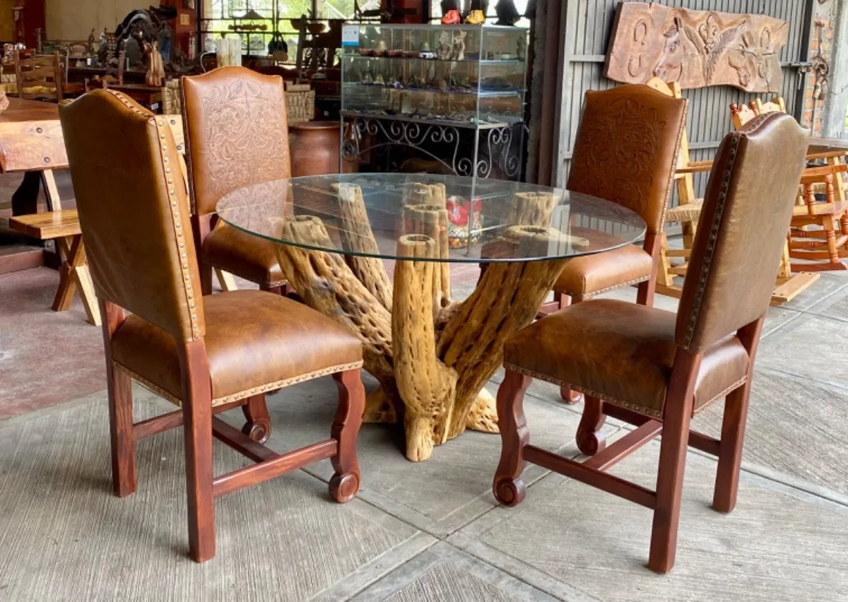 Comedor Para 4 Personas Madera De Cactus, Parota Y Piel
