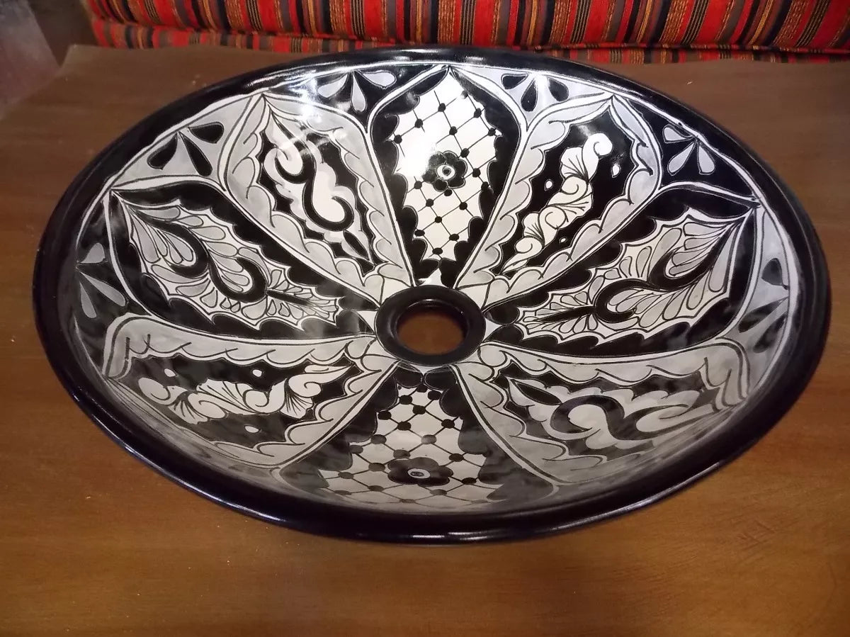 Talavera Round Countertop Sink with Antique Style Glass
