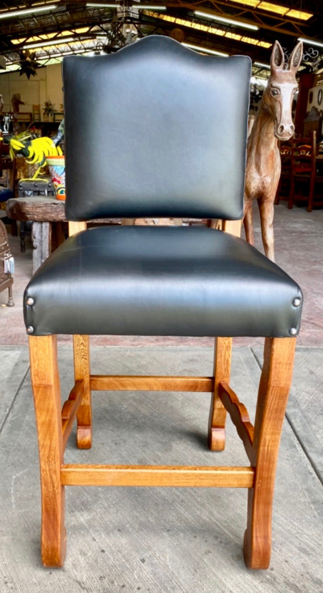 High Chair Bench for Bar or Canteen in Wood and Leather.