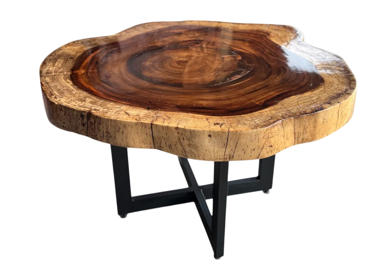 Mesa Comedor Redonda 4 Personas Rodaja Parota Estilo Antiguo