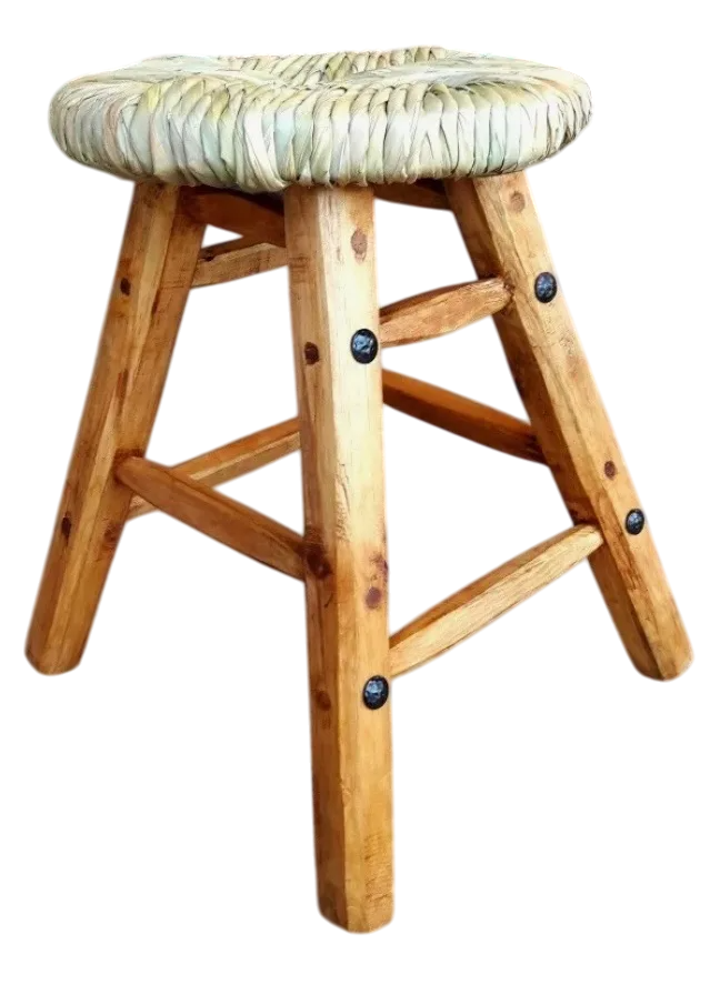 Par De Banco Artesanal. Madera Y Tejido Con Tule Estilo Antiguo.