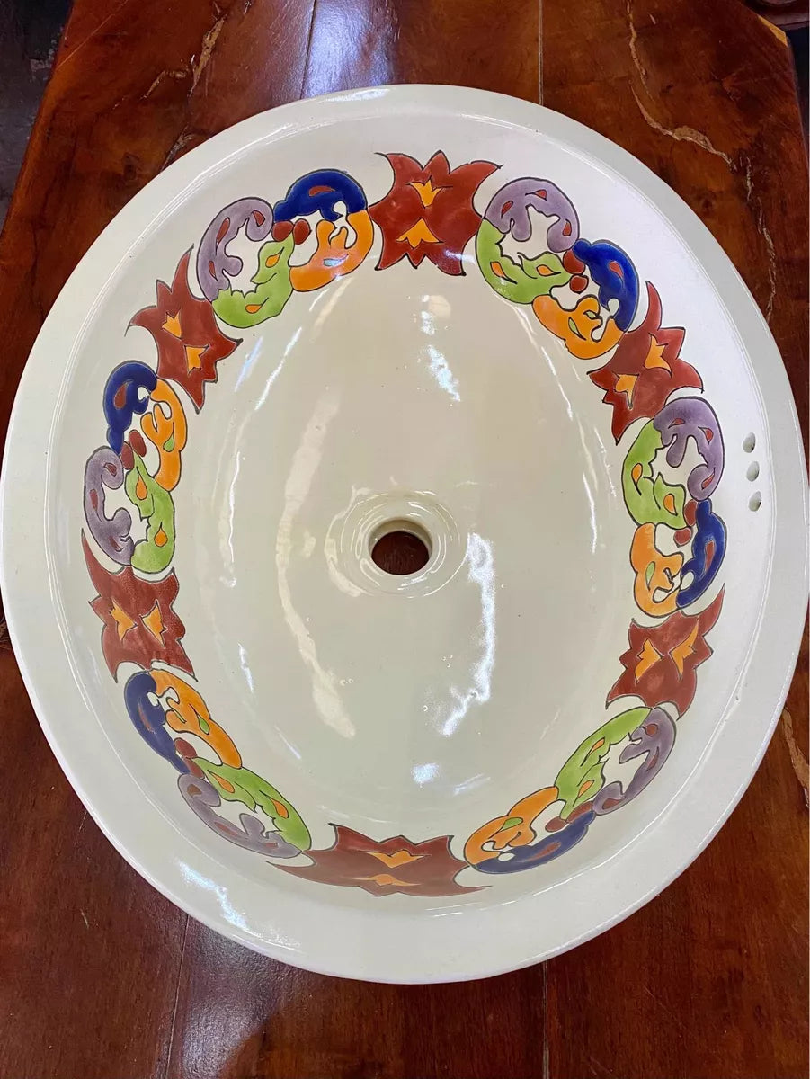 Lavabo Ovalin Gigante Artesanal Talavera Estilo Antiguo G700