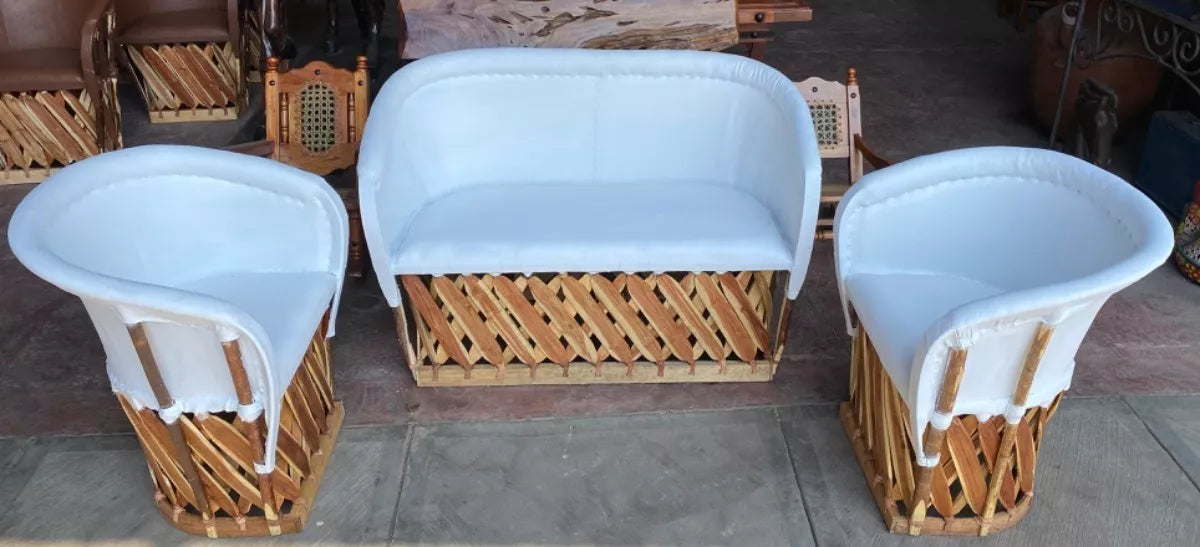 White Equipal Handcrafted Room, Wood and Leather, Antique Style
