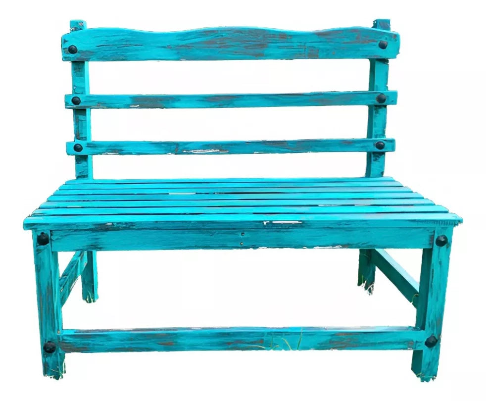 Antique Turquoise Vintage Handmade 2-Person Bench Chair