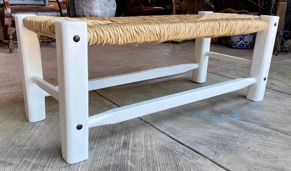 Banca Artesanal Blanca Madera Forja Tule Estilo Antiguo 80cm