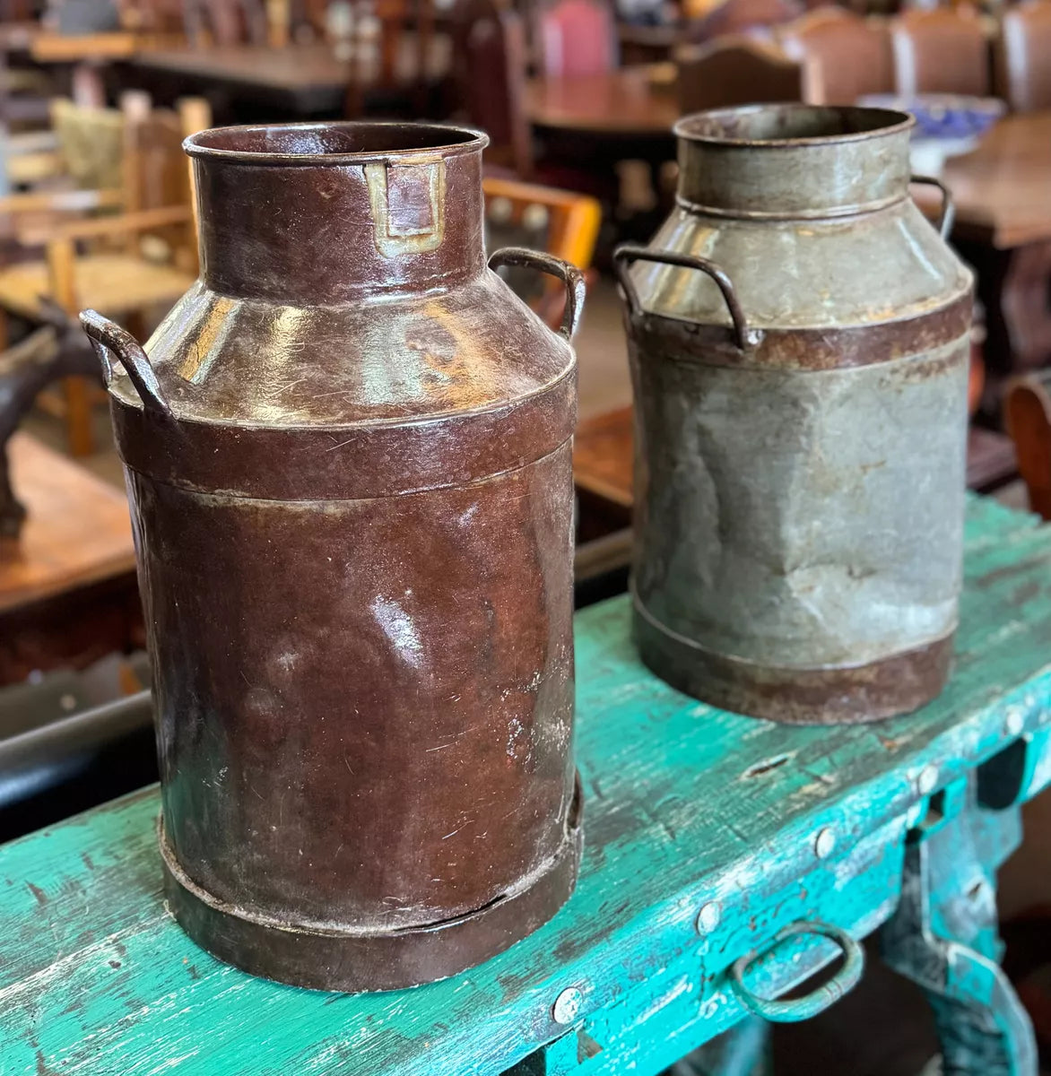 Antique and Original Medium Milk Cans. 2 Pieces.