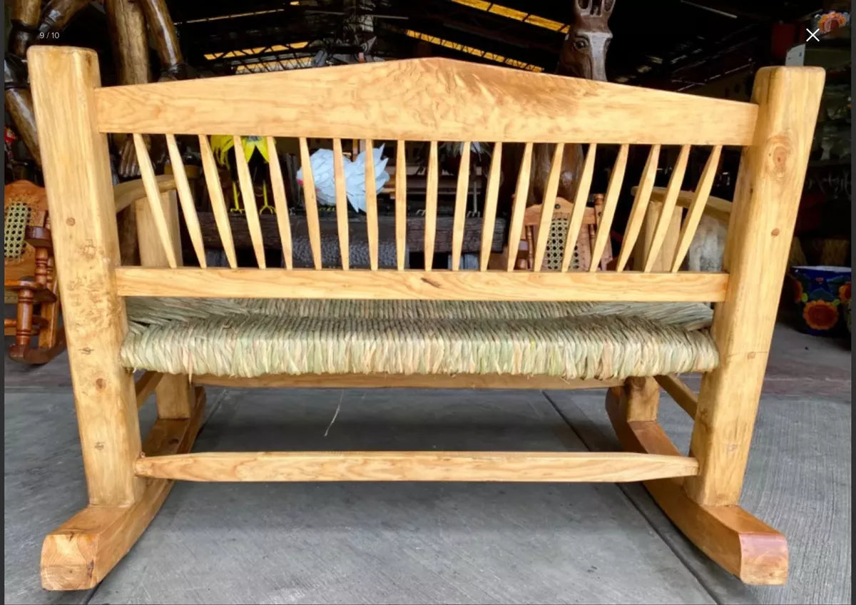 Sustainable Wooden Rocking Bench for 2 People, Antique Style