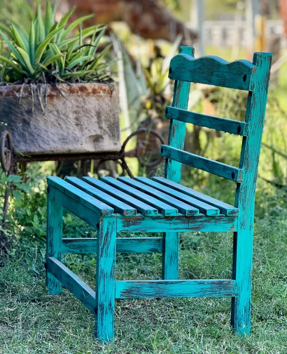 Silla Banca Artesanal 2 Personas Antiguo Turquesa Vintage