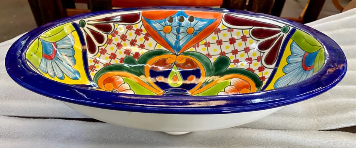 Small Oval Talavera Sink, Antique Style. Model T1378