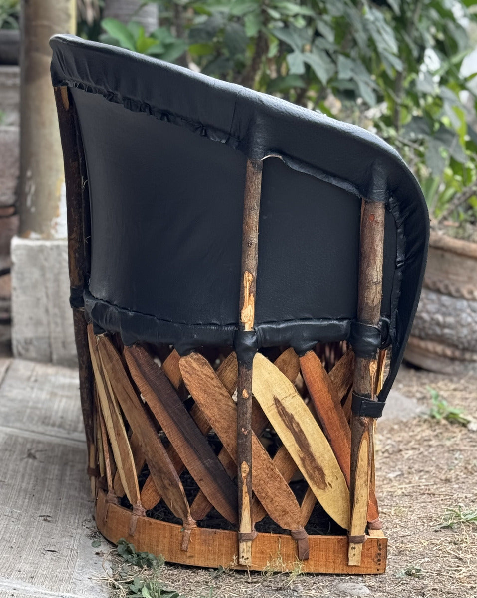 Black Handcrafted 2-Person Equipal Style Love Seat.