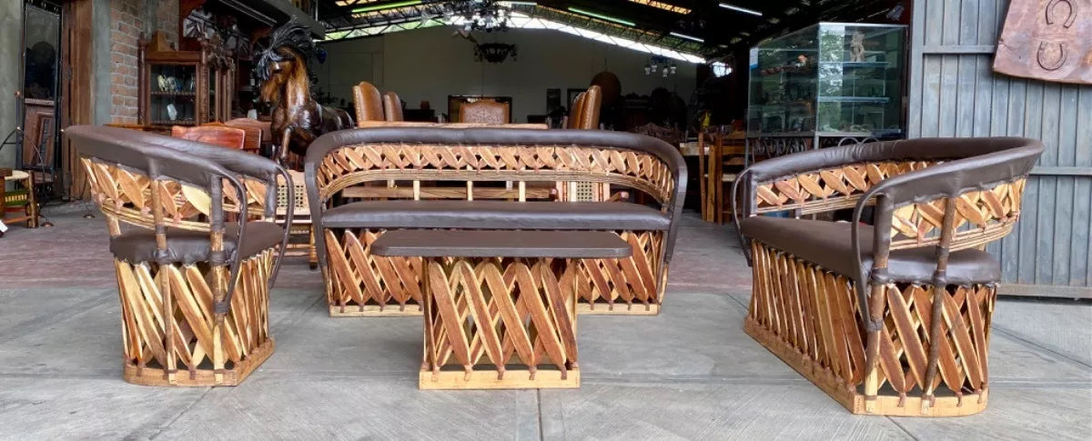 Equipal Wood and Leather Handcrafted Room in Antique Stakes Style