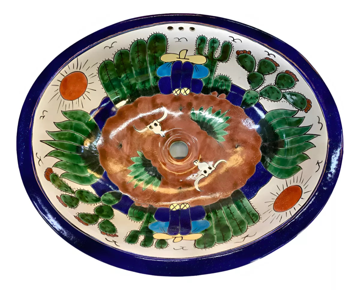 Lavabo Ovalin Artesanal Grande Talavera Estilo Antiguo Oeste