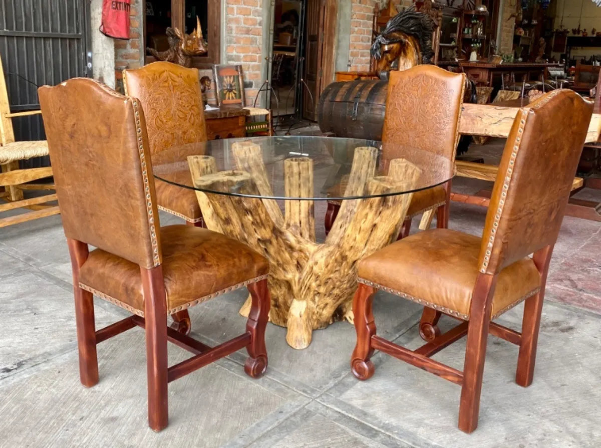Comedor Para 4 Personas Madera De Cactus, Parota Y Piel