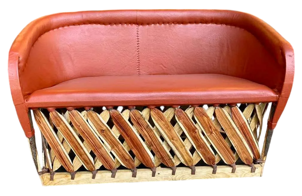 Sillon Love Seat Artesanal Para 2 Personas Tipo Equipal. Marrón Piel Natural