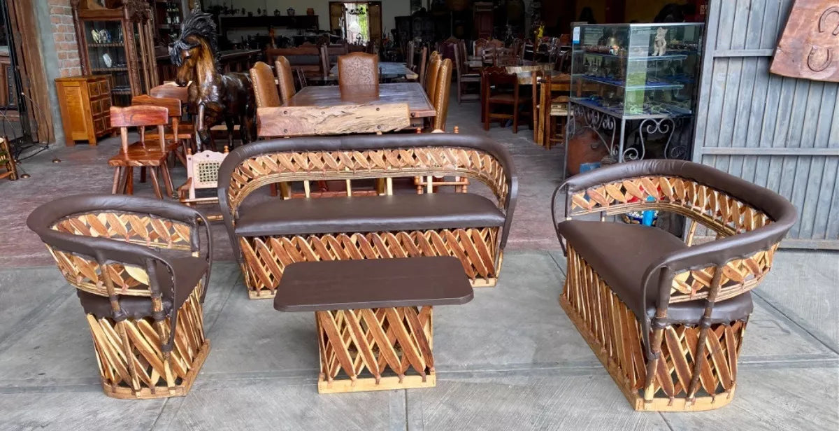 Equipal Wood and Leather Handcrafted Room in Antique Stakes Style