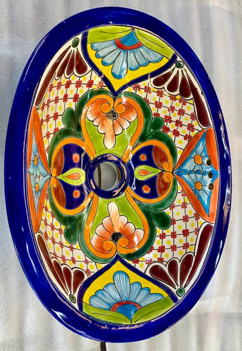 Small Oval Talavera Sink, Antique Style. Model T1378