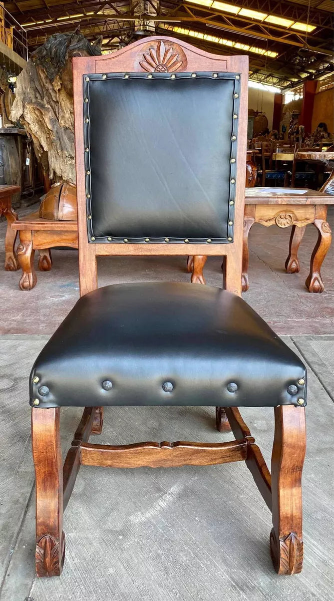Exclusive Hacienda Style Mesquite Wood and Leather Chair