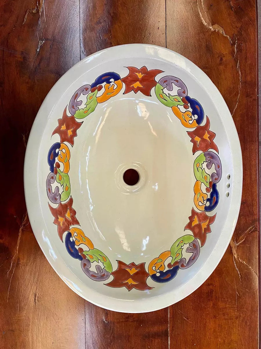 Lavabo Ovalin Gigante Artesanal Talavera Estilo Antiguo G700