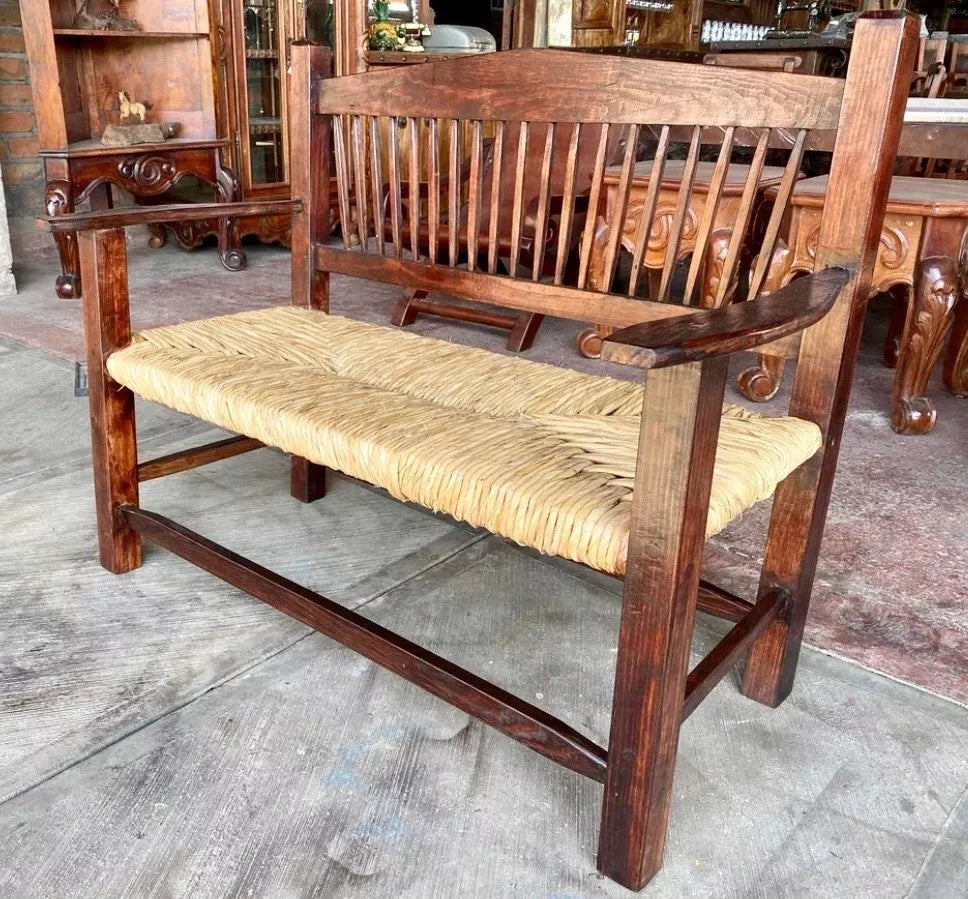 Sustainable Woven Antique Style 2-Person Handmade Bench