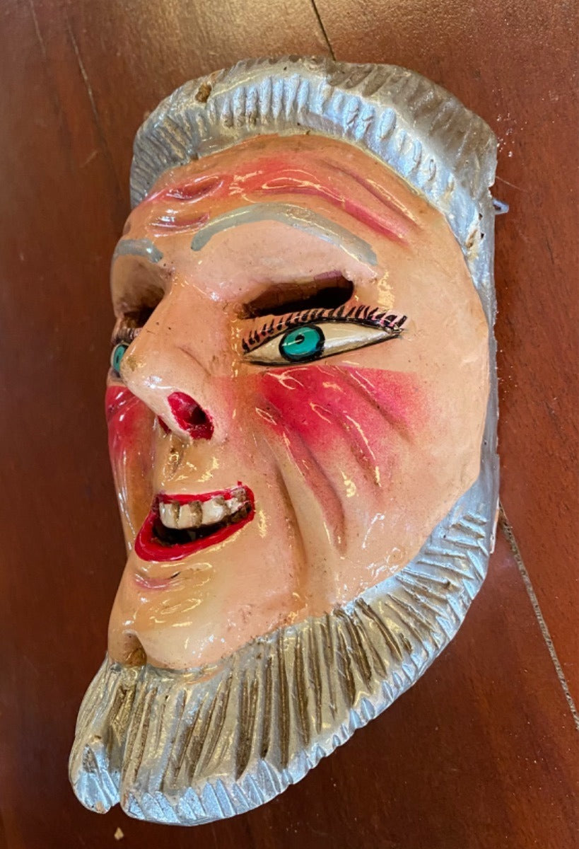 Antique Traditional Old Man Wooden Mask Hand Painted (Used)