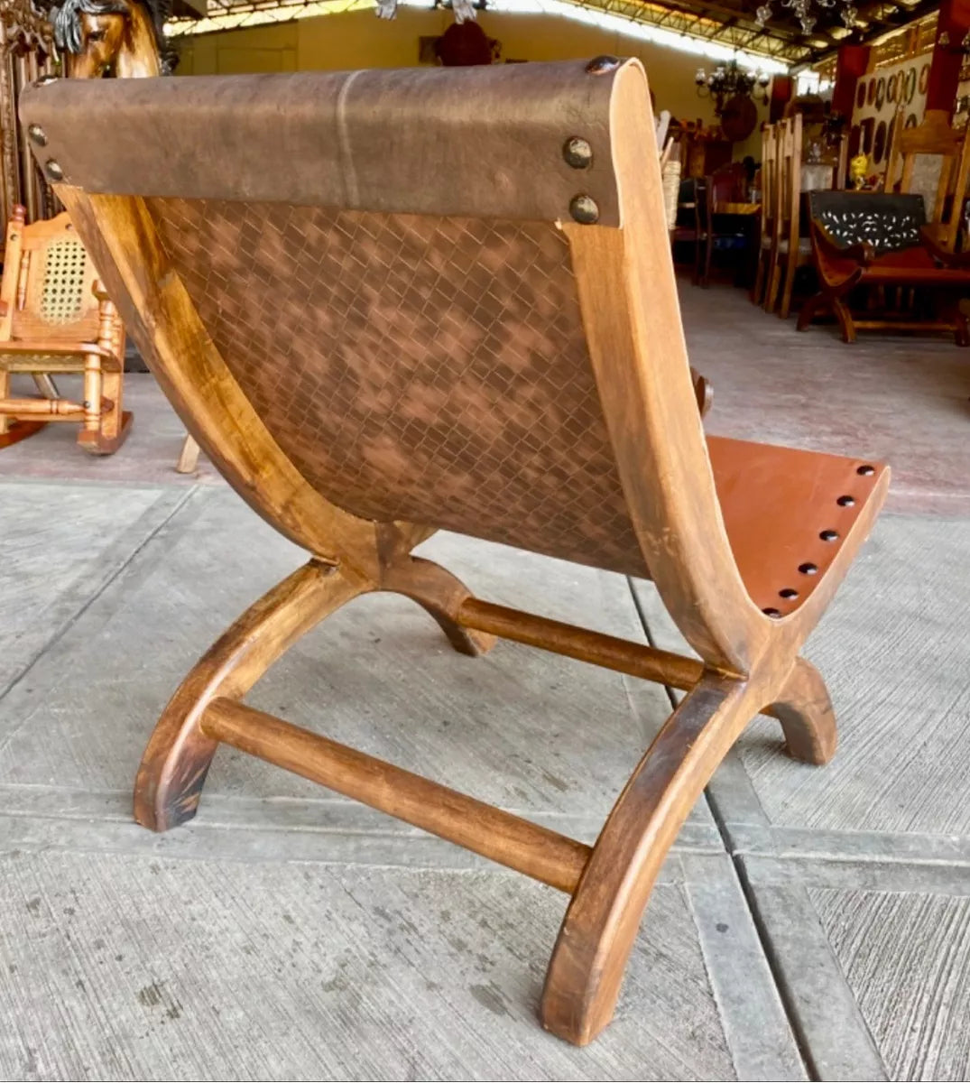 Gran Sillon Miguelito Descanso Piel Mezquite Estilo Antiguo.