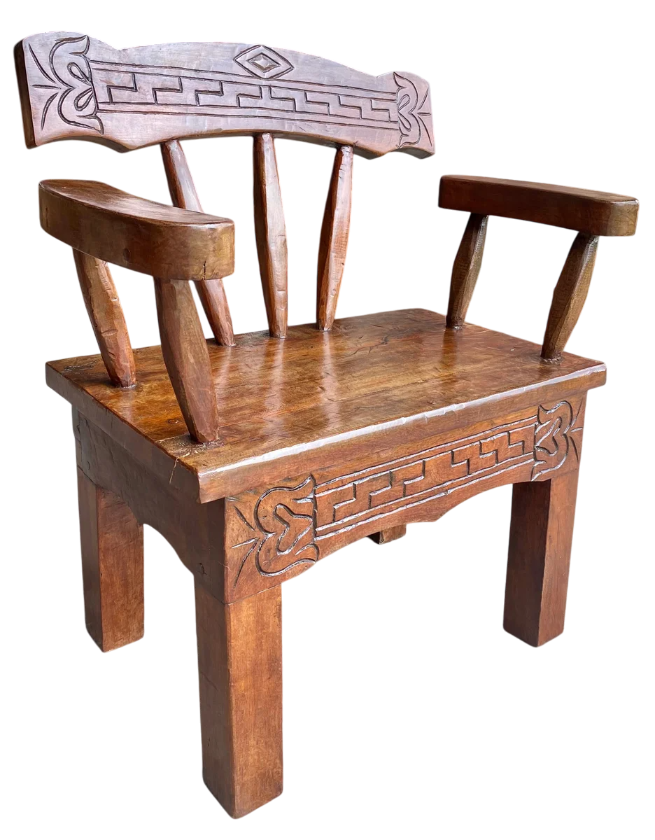 Antique and Original Hand-Carved Mesquite Wood Bench
