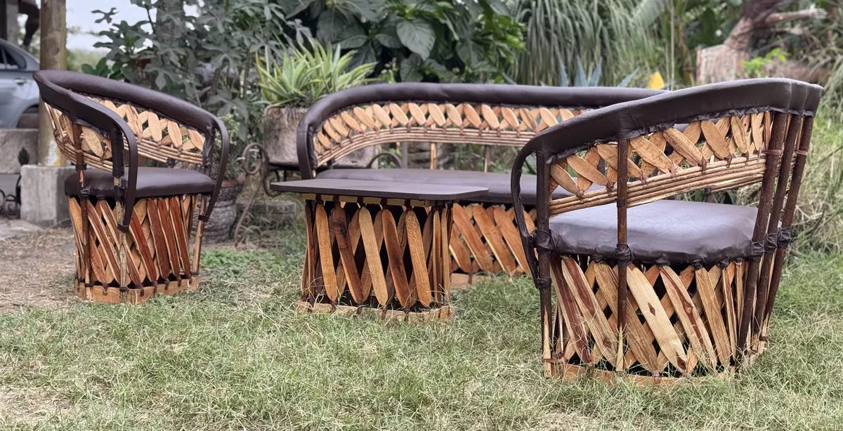 Handcrafted Room Made of Equipal Wood Leather in Antique Stakes Style
