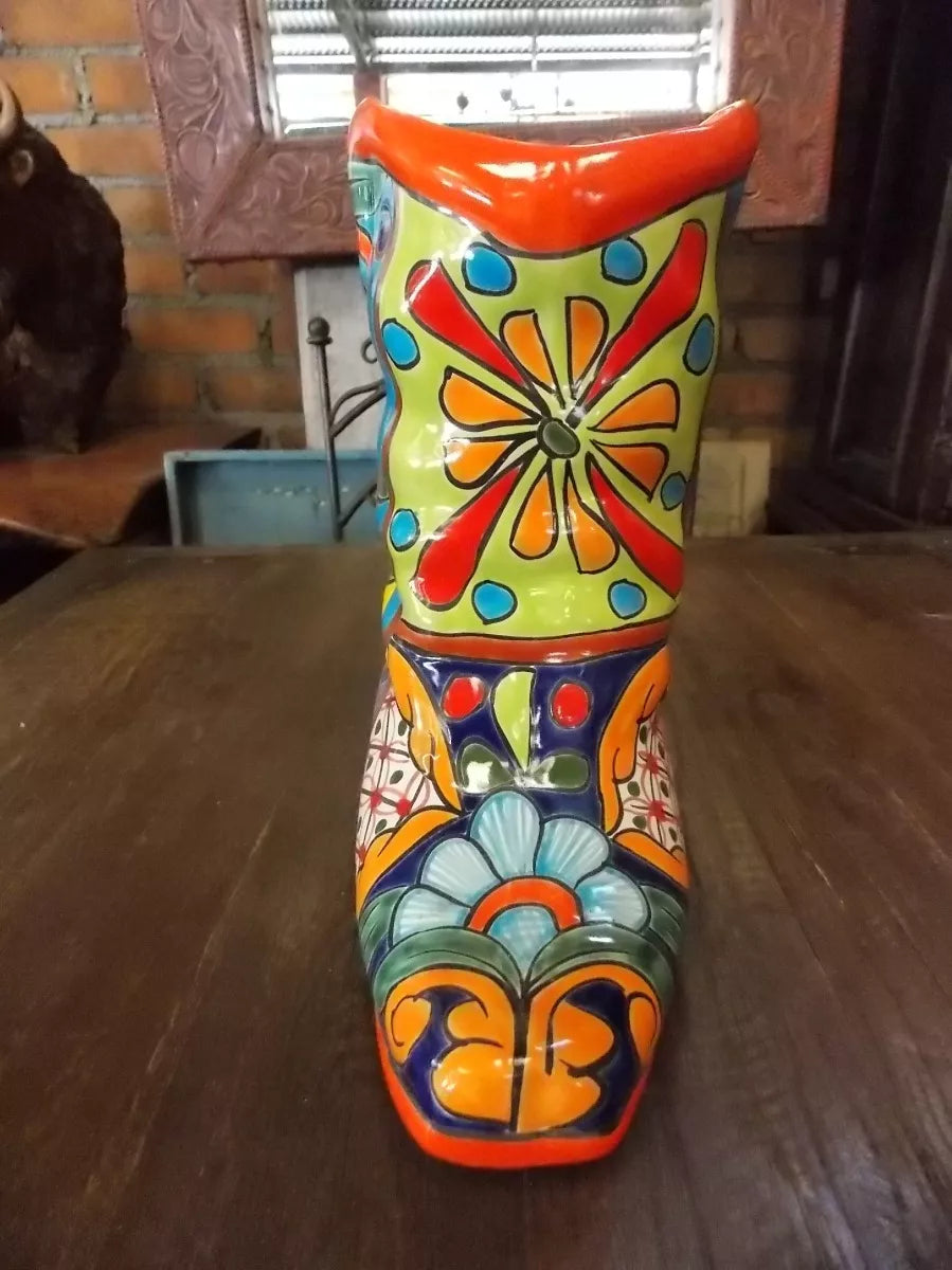 Fine Talavera Boot Handcrafted Pot.