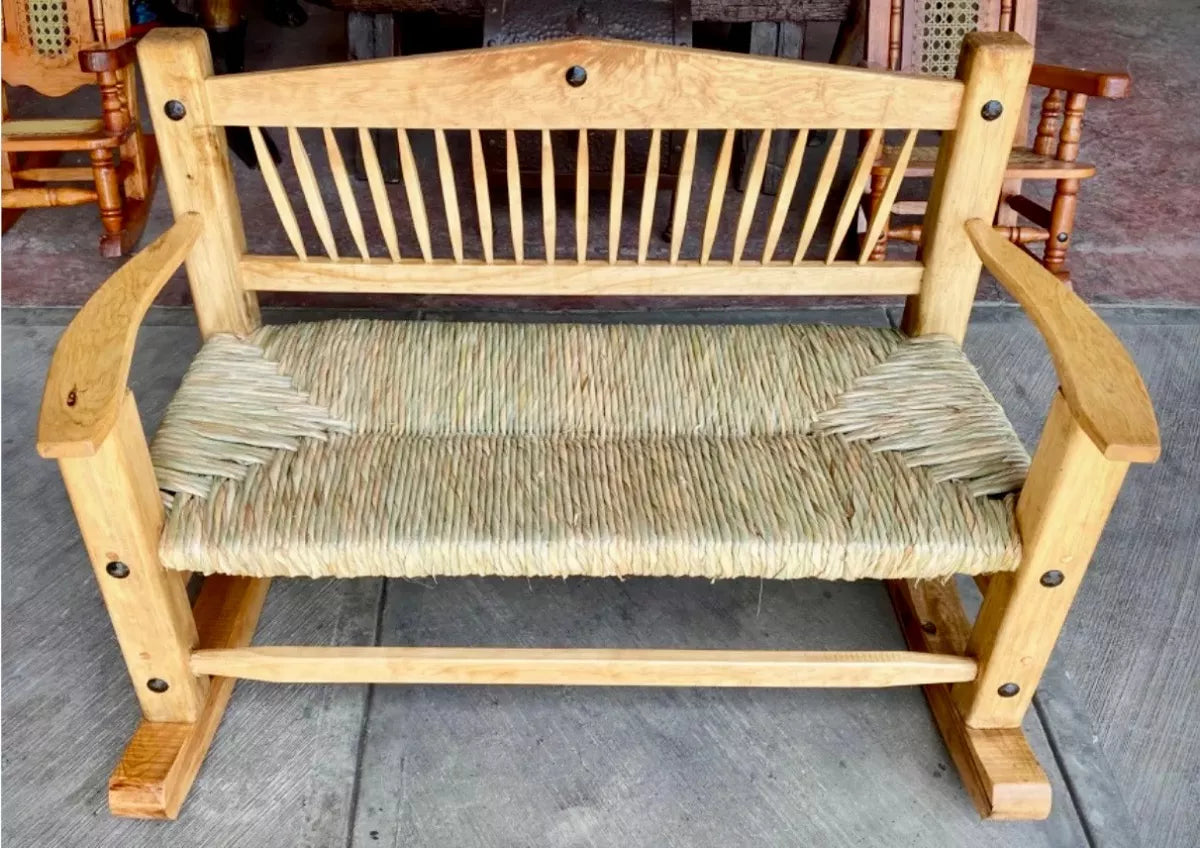 Sustainable Wooden Rocking Bench for 2 People, Antique Style