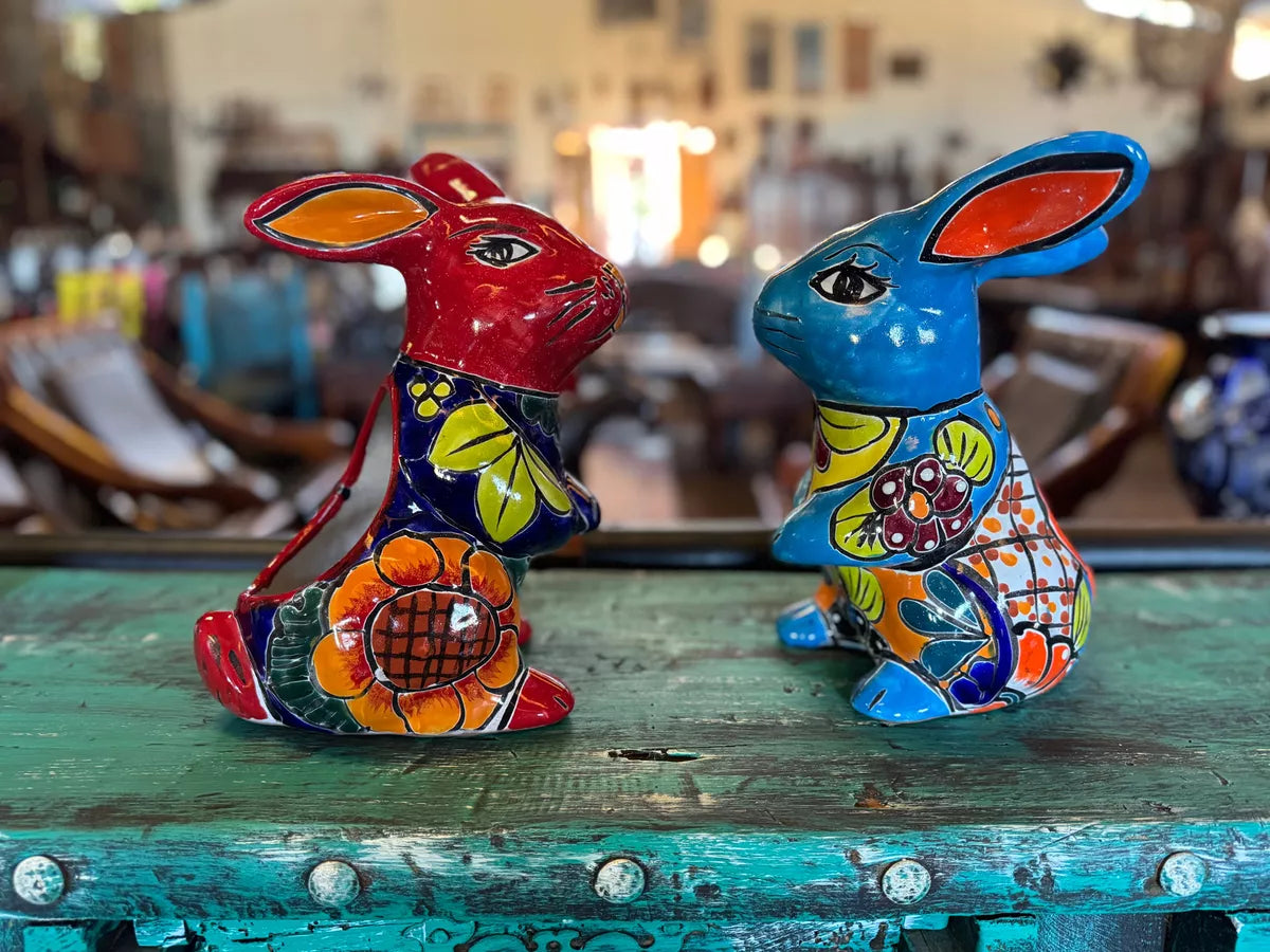 Pair of Fine Talavera Rabbit Planters. 2 Pieces.