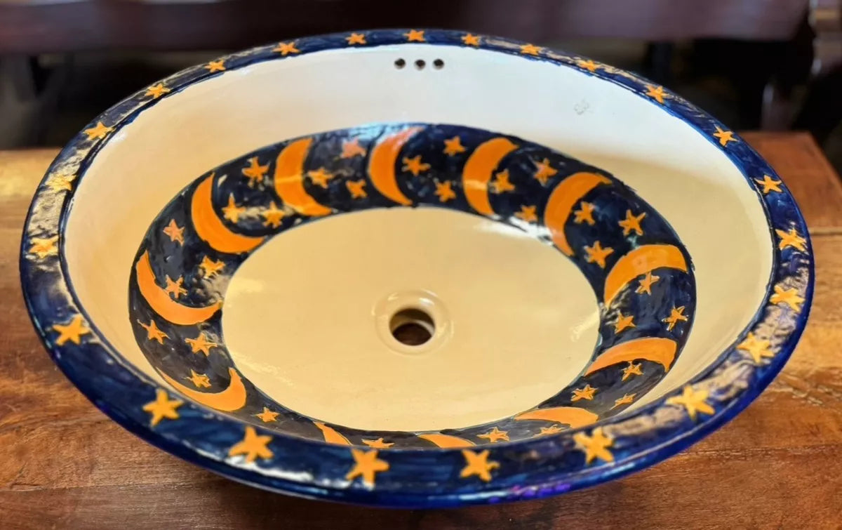 Lavabo Ovalin Gigante Artesanal Talavera Estilo Antiguo Luna