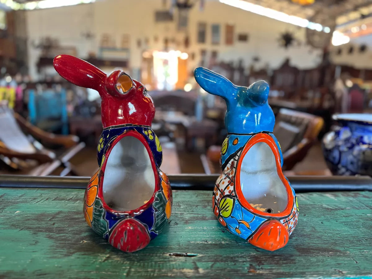 Pair of Fine Talavera Rabbit Planters. 2 Pieces.