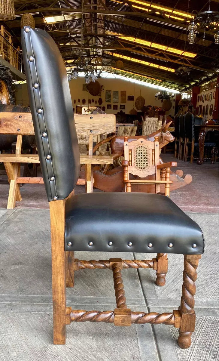 Mesquite Wood and Leather Dining Chair, Antique Torzal Style
