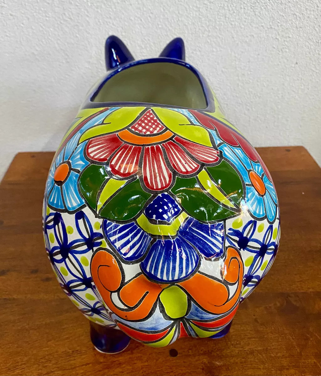 Bella Maceta Cerdo Exclusivo En Talavera Fina Estilo Antiguo