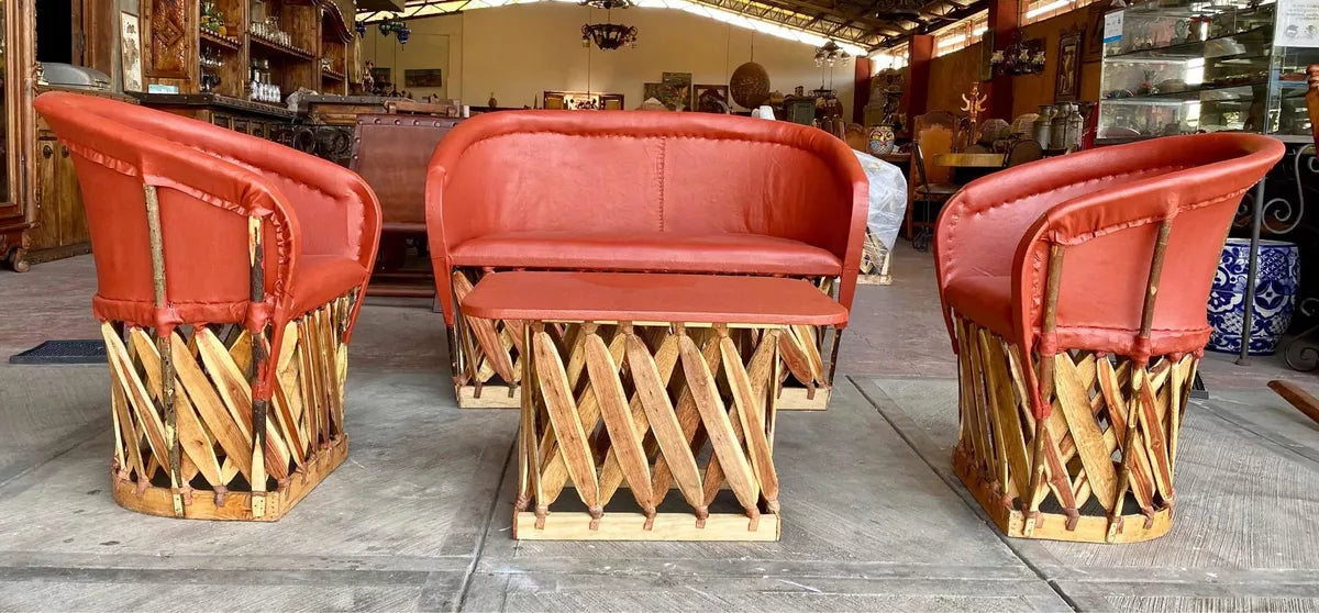 Equipal Handcrafted Room Made of Wood and Leather in an Antique Style.