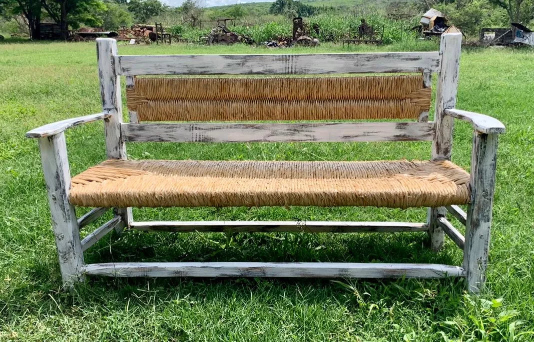Vintage White Handcrafted Bench 3 Person Antique Style.