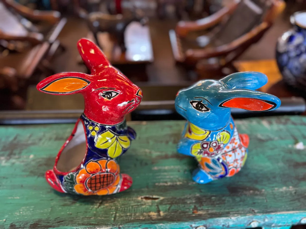 Pair of Fine Talavera Rabbit Planters. 2 Pieces.