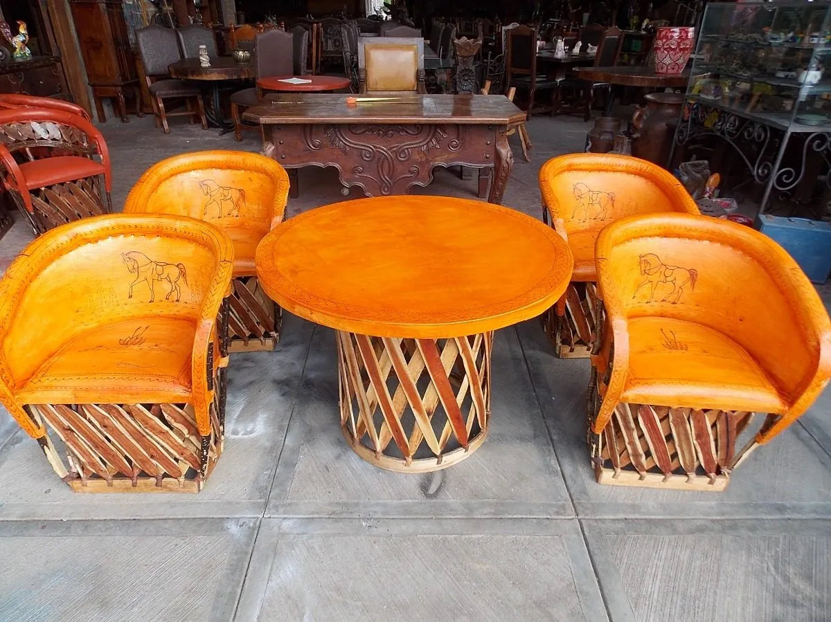 Hermoso Comedor De Equipales Pirograbados Estilo Antiguo.