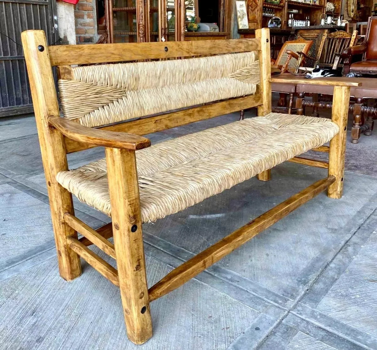 Sustainable 3-Person Antique Style Handcrafted Bench