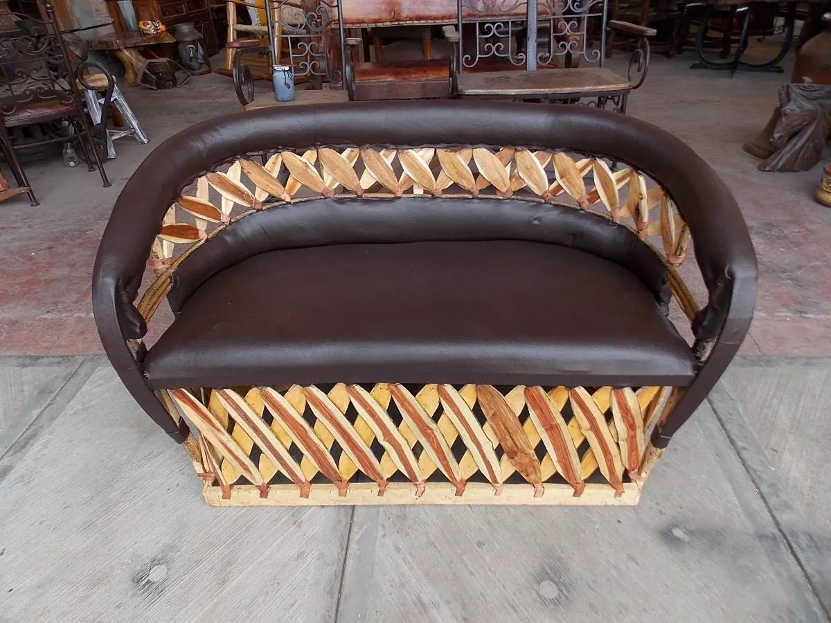 Equipal Double Love Seat Armchair with Vintage Style Fanny Pack
