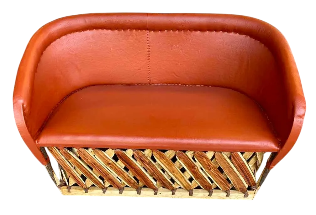 Sillon Love Seat Artesanal Para 2 Personas Tipo Equipal. Marrón Piel Natural