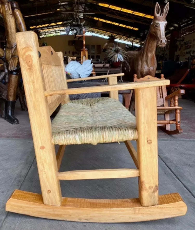 Sustainable Wooden Rocking Bench for 2 People, Antique Style