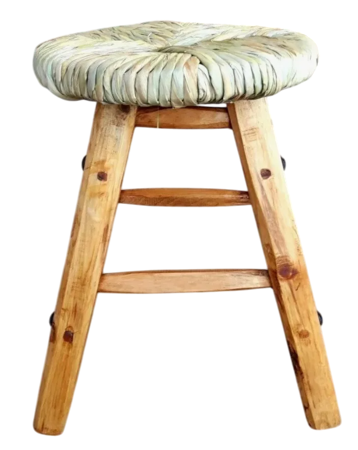 Par De Banco Artesanal. Madera Y Tejido Con Tule Estilo Antiguo.