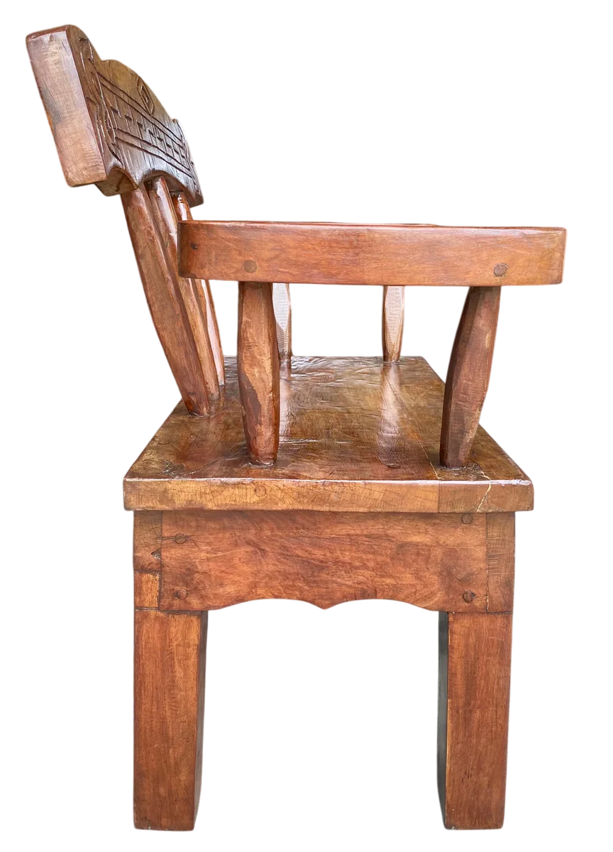 Antique and Original Hand-Carved Mesquite Wood Bench
