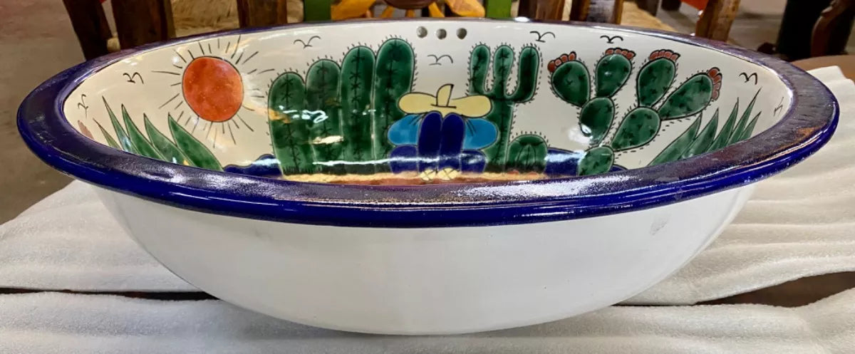 Lavabo Ovalin Artesanal Grande Talavera Estilo Antiguo Oeste