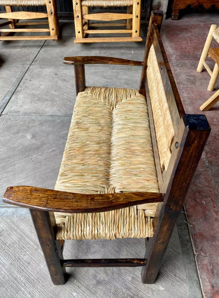 Sustainable, handcrafted bench for two people. Antique style.