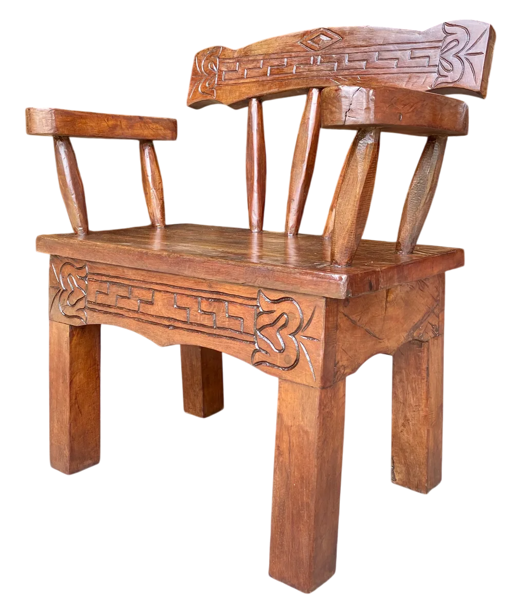 Antique and Original Hand-Carved Mesquite Wood Bench