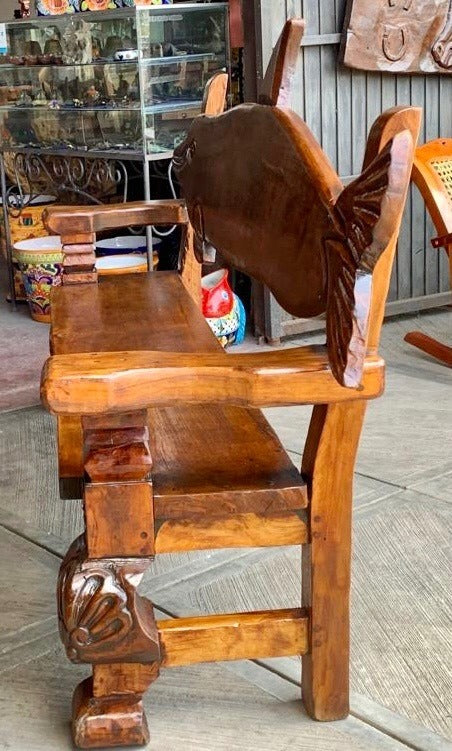Antique Original Bench for 4 to 5 People, Carved Dolphin Wood.