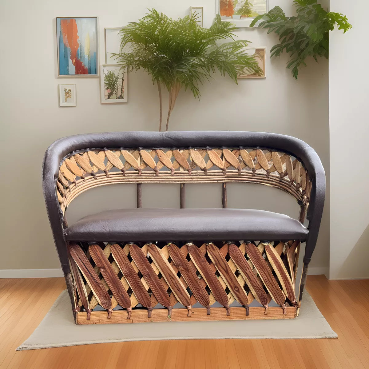 Antique Equipal Style 2 Person Love Seat Stakes.