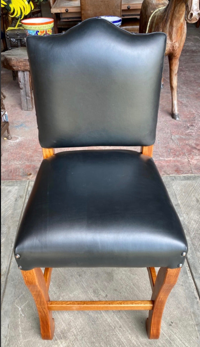 High Chair Bench for Bar or Canteen in Wood and Leather.